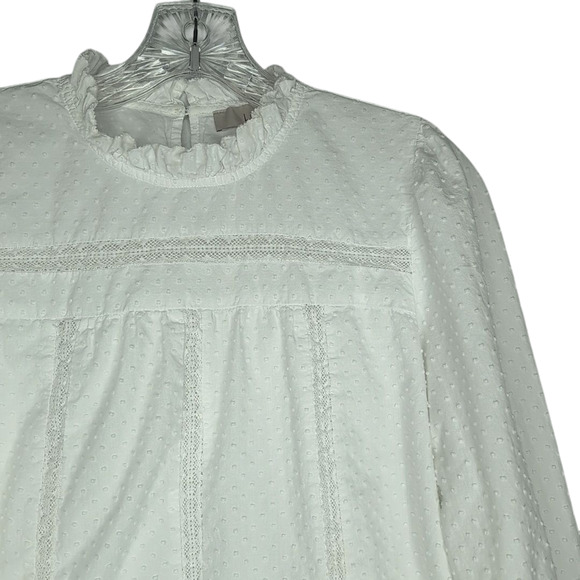 Loft White Clip Lace Trim Ruffle Blouse in Swiss Dot with Lace Inserts, small - Picture 9 of 10
